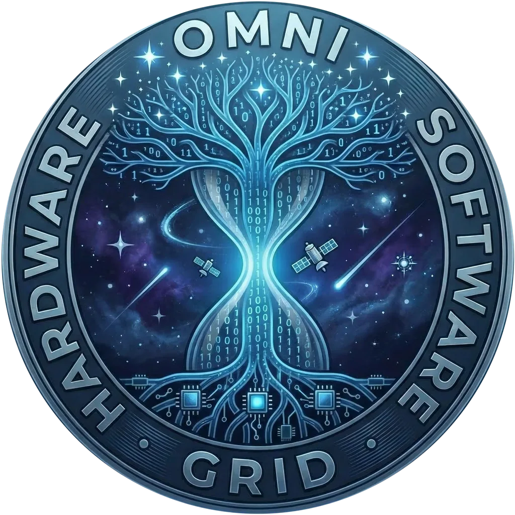 Emblema de Omnigrid: un árbol de circuitos dentro de una moneda grabada.